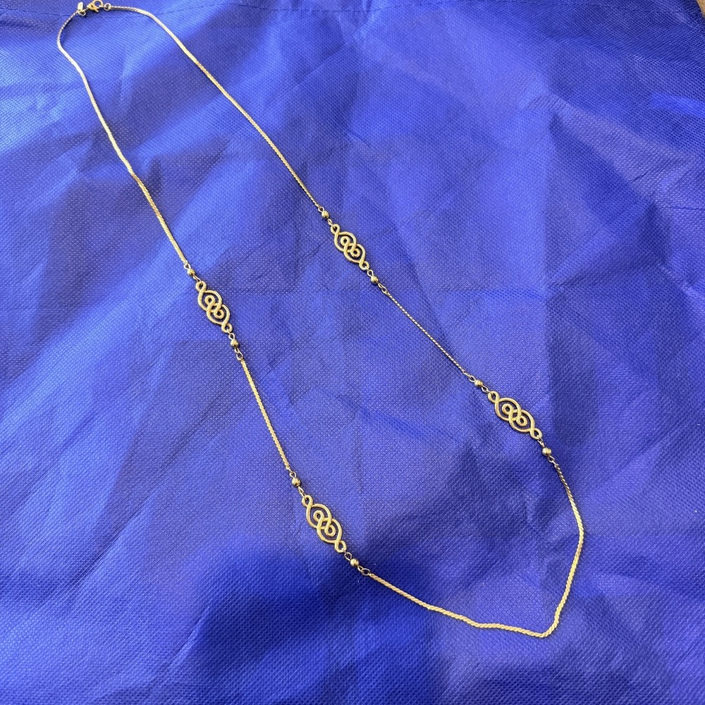 VTG Monet Gold Tone Knot Station Necklace 33 Inch Womens Chain Statement Boho